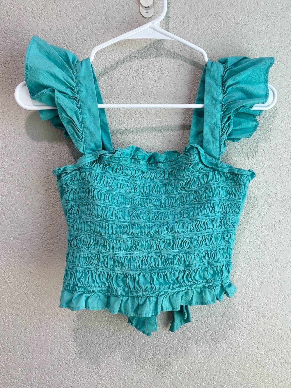 Meraki Smocked Crop Top Tank Top w/ Tie Back Turquoise Blue Small